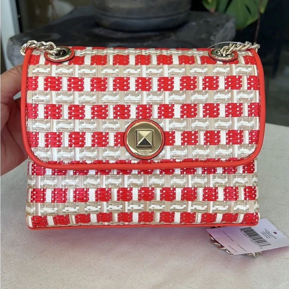 KATE SPADE Natalia small flap straw + leather combo crossbody bag